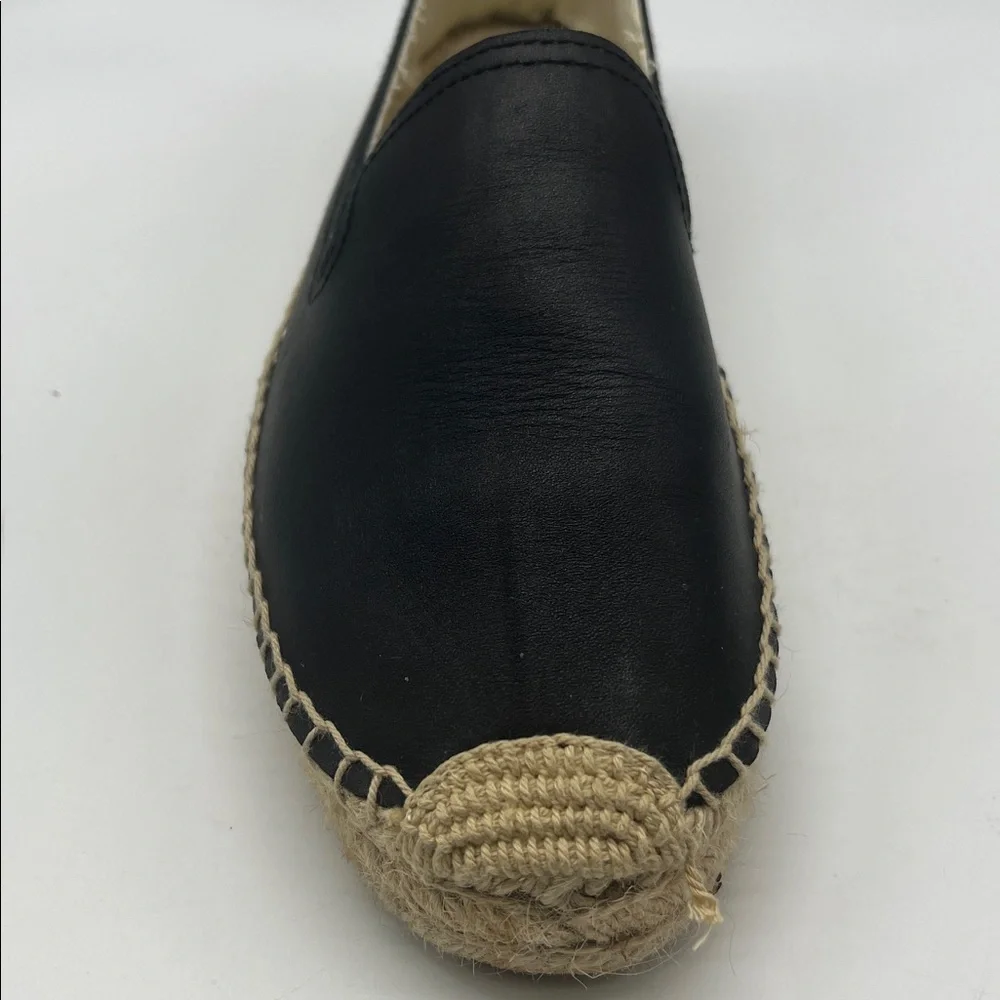 Soludos - Black Leather Espadrille Round Toe Smoking Platform Shoes Size 10